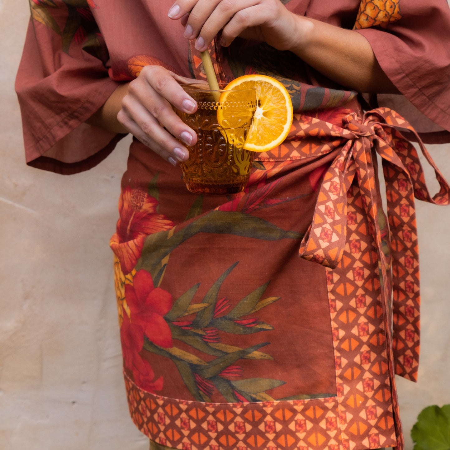 Cuban Tropical Wrap Skirt - Coffee